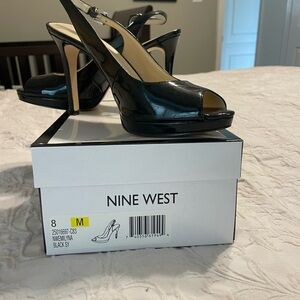 Nine West black patent sling back heels